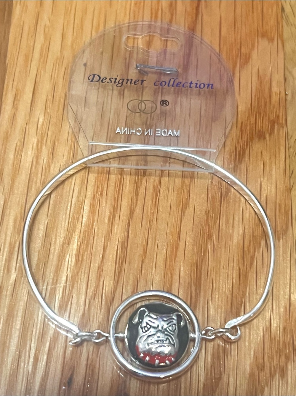Georgia Bulldogs Designer Collection Silver Bulldog Charm Bangle Bracelet